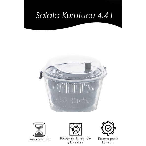 Porsima G-25 Gondol Vega Pratik Salata Kurutucu - Meyve Sebze Yeşillik Yıkama Kurutma Kabı Gri - 2