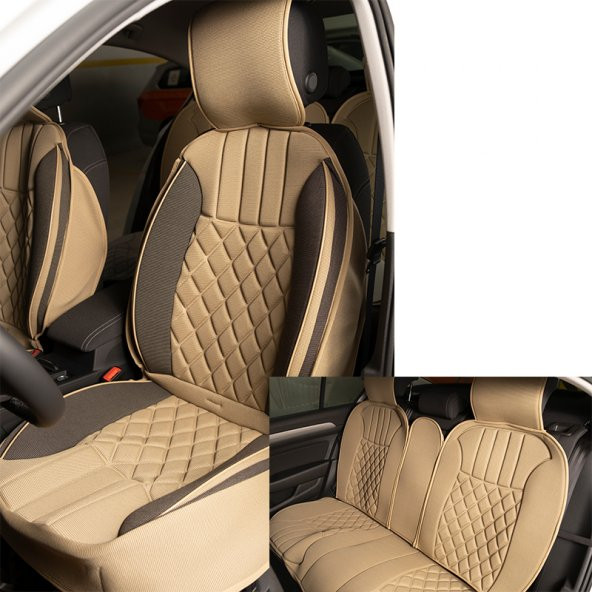 Space Elegance 5li Koltuk Kılıfı Set Minder Bej-koyu Bej / KLMNY541 PREMİUM ürün görseli 1