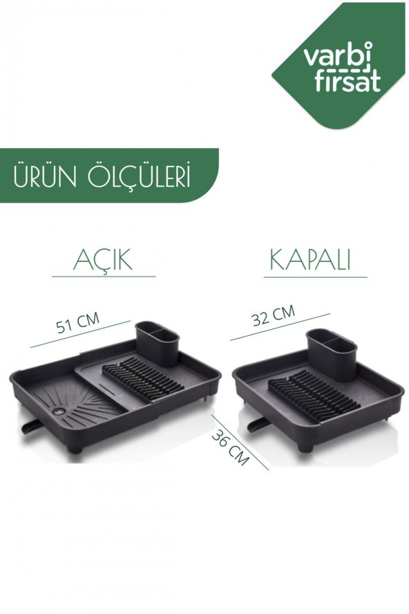 Varbifırsat   Açılır Kapanır Sürgülü Tabaklık Bulaşıklık Bulaşık Sepeti / ANTRASİT - 3