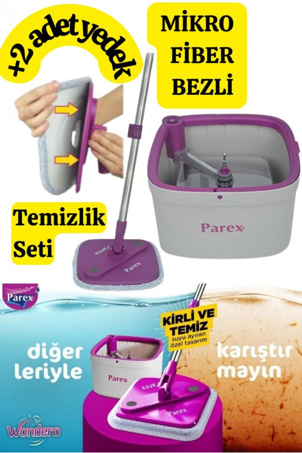 Parex   Parex Wondero +2 Yedek Moplu Bezli Temiz Su Ile Kirli Su Ile Ayıran Otomatik Temizlik Seti