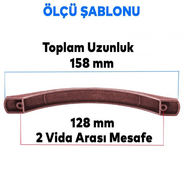 Mobilya Banyo Mutfak Dolabı Çekmece Dolap Kapak Kulpu Kulbu Antik Bakır 128 mm Metal Kulp - 2