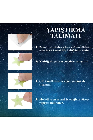 200 Adet Karanlıkta Parlayan Fosforlu Yıldız Dekoratif Sticker Süs - 4