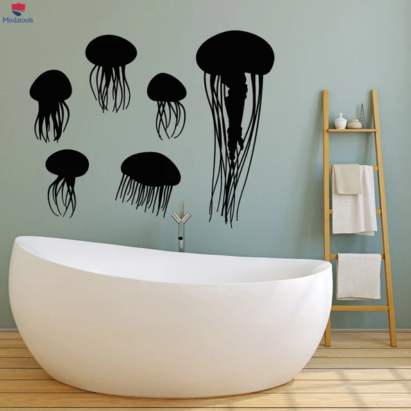 Banyo Dekoratif Duvar Sticker Banyo Denizanası Deniz Hayvanları Plaj Tarzı Çıkartmalar