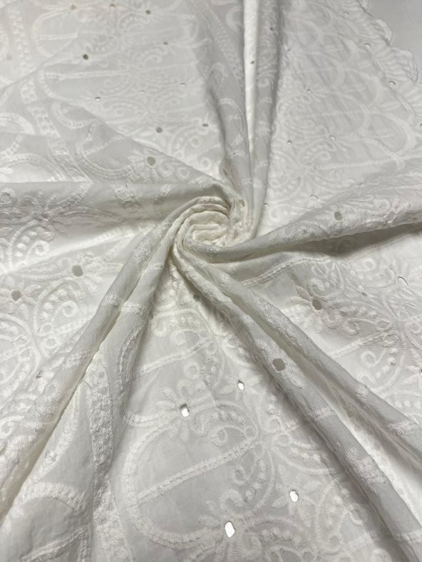 Beyaz Renk Desenli Fisto Kumaş Elbise Giyim Kumaş Metrelik