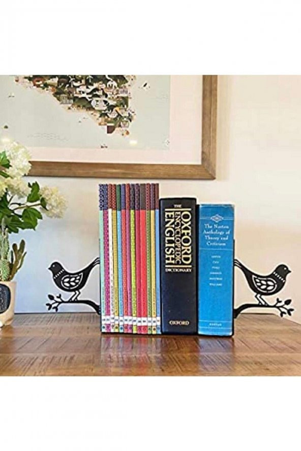 Dekoratif Metal Siyah Kuş Desenli Kitap Tutucu 2 Li Kitap Desteği - 2