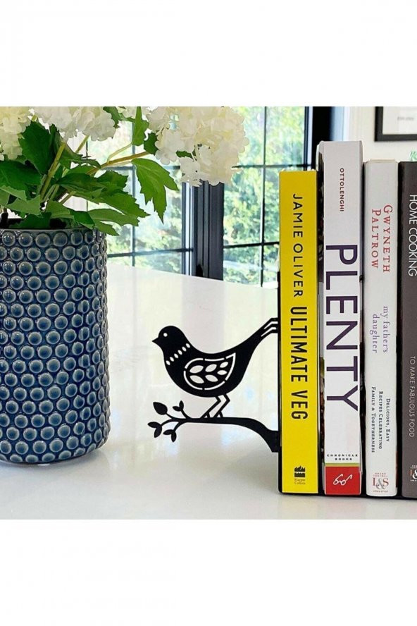 Dekoratif Metal Siyah Kuş Desenli Kitap Tutucu 2 Li Kitap Desteği - 4