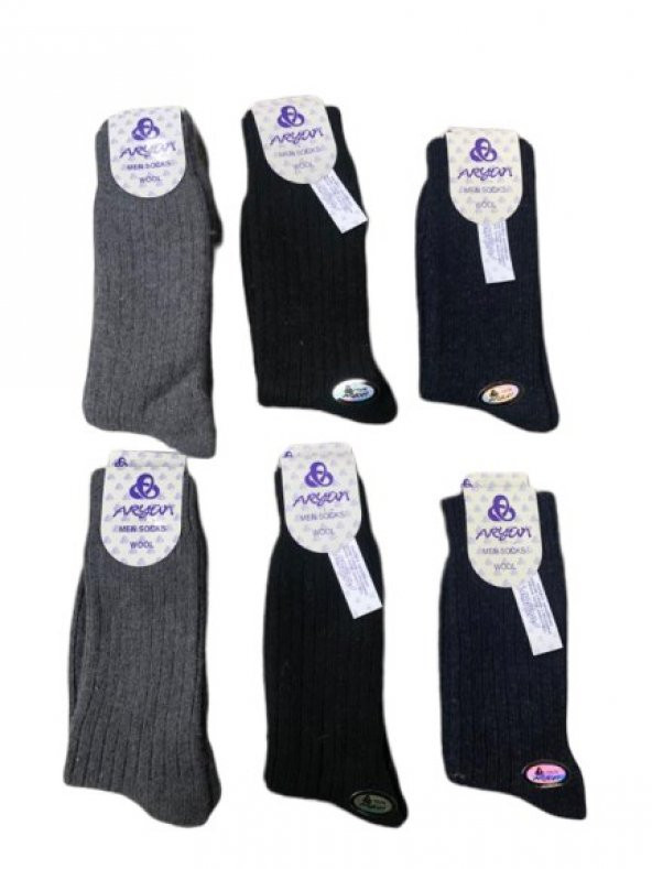 Bora Yün Çorap Doğal Yün Dikişsiz Kışlık Yün Çorap Aryün 6 Çift 4044 Ary - 3