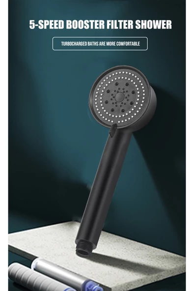 Mat Siyah Turbo Pervaneli Banyo Duş Başlığı 5 Fonksiyonlu Başlık - 2