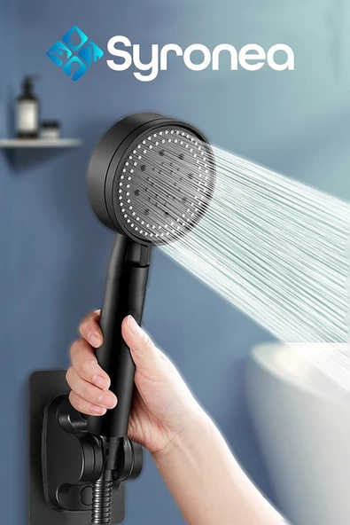 Mat Siyah Turbo Pervaneli Banyo Duş Başlığı 5 Fonksiyonlu Başlık