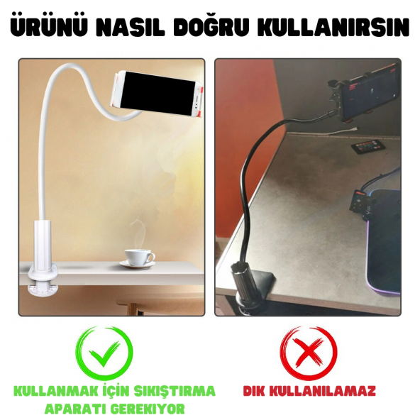 YeniTech Masaüstü Telefon Tutucu  Akrobat Teleskobik Kıskaçlı 360 Derece Dönen Telefon Standı