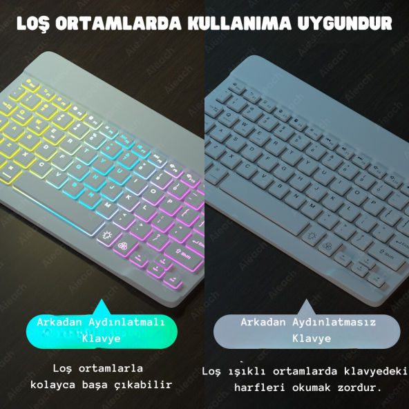 YeniTech- Bluetooth Aydınlatmalı Klavye Mouse Tablet Telefon Android iOS Windows  Fare Klavye iPad