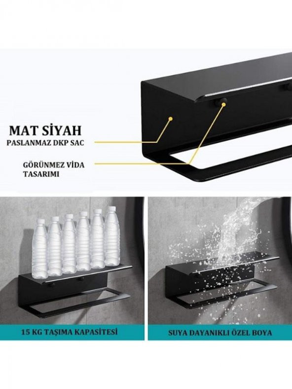 Dekoratif Metal Siyah Mutfak Banyo Rafı Havlu Askılık Duvar rafı Ve Askılık - 2