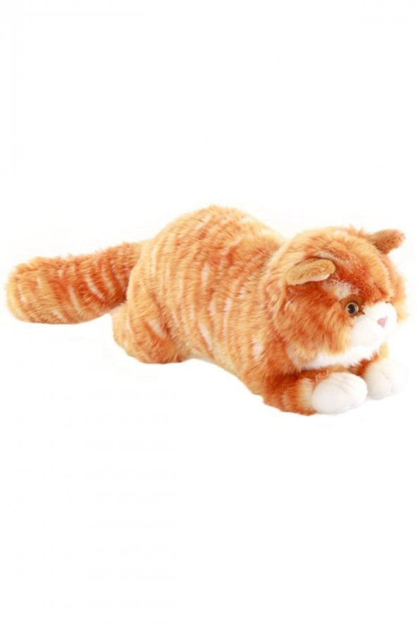 Peluş Yatan Kahverengi Tekir Kedi 34 Cm - 3