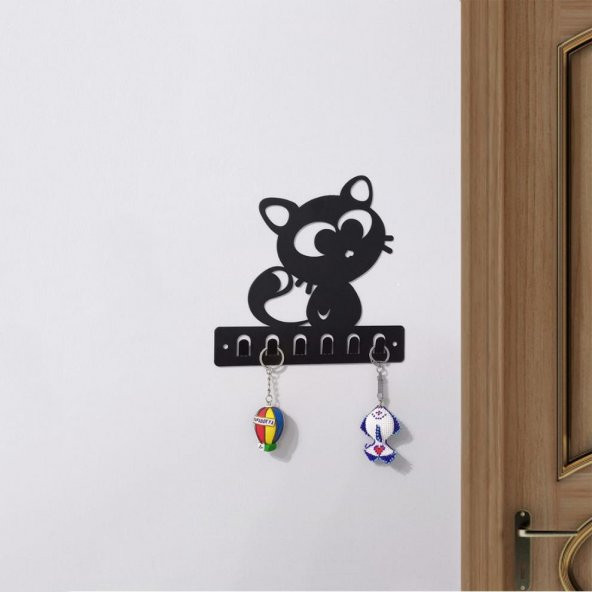 Dekoratif Metal siyah Anahtar Askılığı Kedi Figürlü Askılık Duvar Kapı Askılık