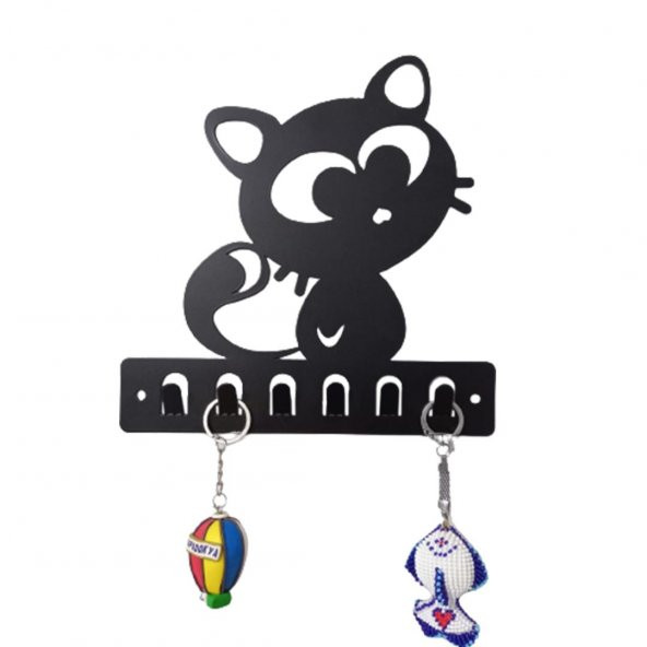 Dekoratif Metal siyah Anahtar Askılığı Kedi Figürlü Askılık Duvar Kapı Askılık - 3