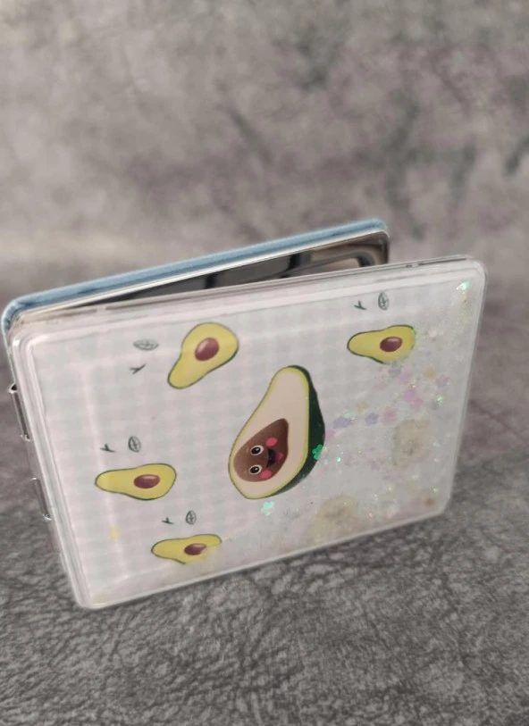 Cep Ayna Avokada Makyaj Çanta Seyahat Taşınabilir Ayna Simli Sulu Kozmetik - 2