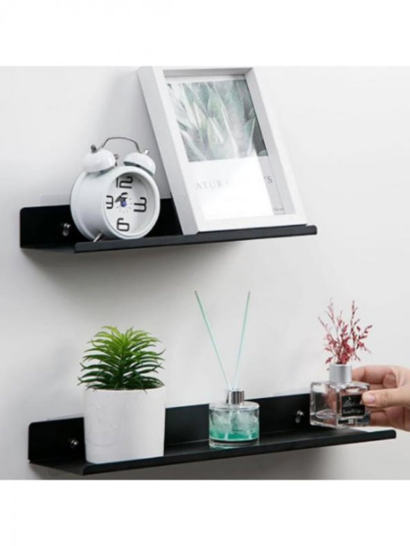 Metal Siyah Duvar Rafı Mutfak Banyo Oda Rafı 20 cm 30 cm 40 cm 3 lü Paket