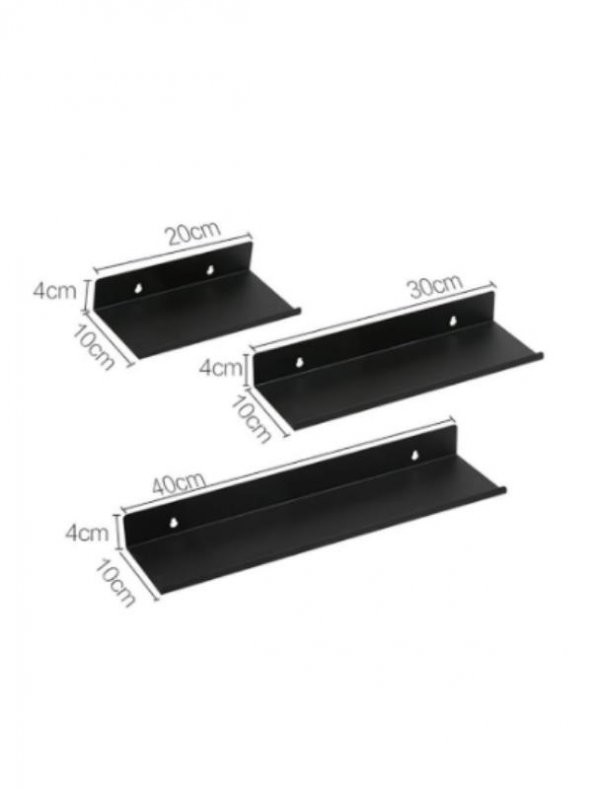 Metal Siyah Duvar Rafı Mutfak Banyo Oda Rafı 20 cm 30 cm 40 cm 3 lü Paket - 3