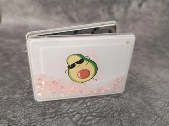 Cep Ayna Avokada Makyaj Çanta Seyahat Taşınabilir Ayna Simli Sulu Kozmetik - 2