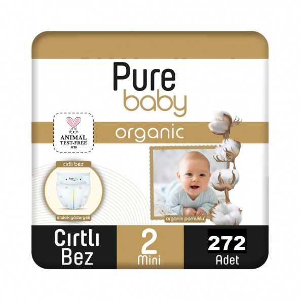 Pure Baby Organic Bebek Bezi 2 Numara Mini 3-6 Kg 272 Adet