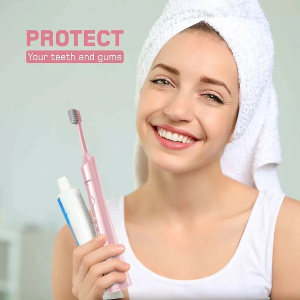 Wagner Stern Ultrasonik Beyazlatma 8 Fırça Başlıklı Diş Fırçası - Pembe - 4