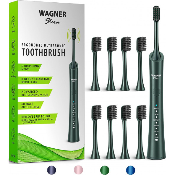 Wagner Stern Ultrasonik Beyazlatma 8 Fırça Başlıklı Diş Fırçası - Yeşil