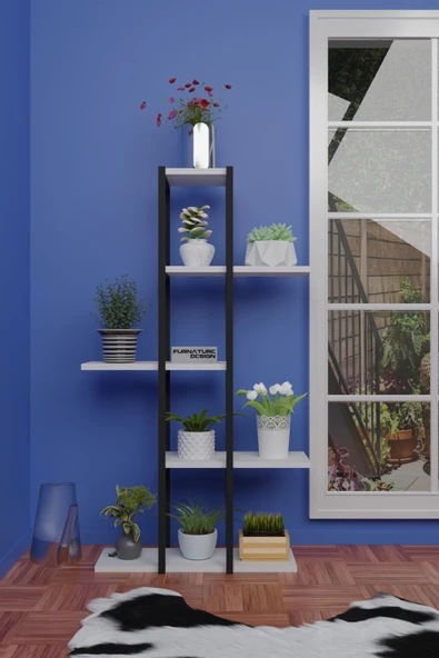 5 Raflı Çiçeklik Metal Saksı Standı Saksılık Beyaz - 2