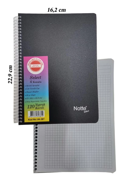 PP Orta Boy Spralli Defter 120 Yaprak Kareli 1 Adet 4 Bölümlü Kareli 120 Yaprak Plastik Kapak Spralli Defter - 4