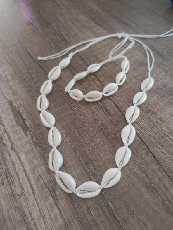 Kolye Bileklik Set Plaj Deniz Kabuklu Ayarlanabilir Arkadaş Doğum Günü - 7