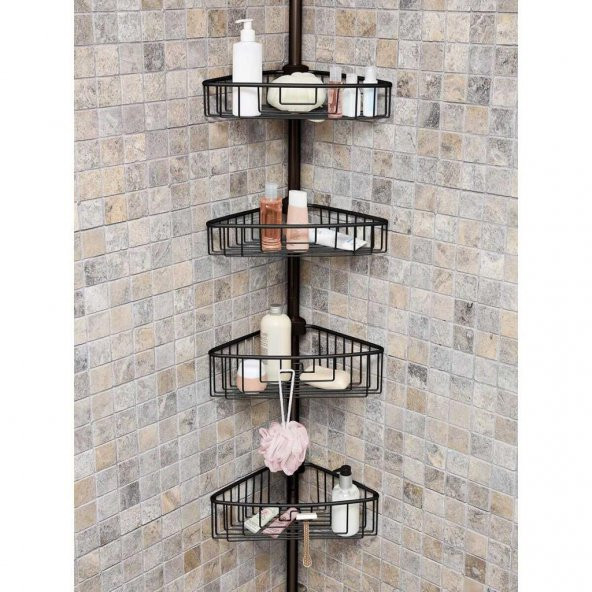 Primanova Yay Baskılı Kurulumu Kolay Dört Gözlü Alüminyum Yaylı Banyo Köşe Rafı Siyah-N29 - 4