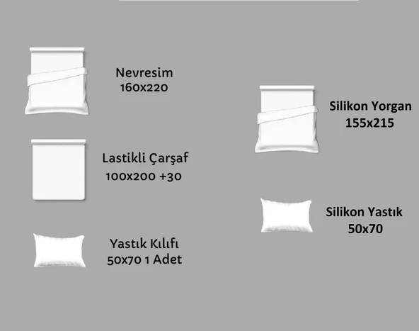 Full Öğrenci Seti, Fitted Çarşaflı Tek Kiş Nevresim Tk+Yorgan+Yastık - Su Yeşili Gri - Resim 2