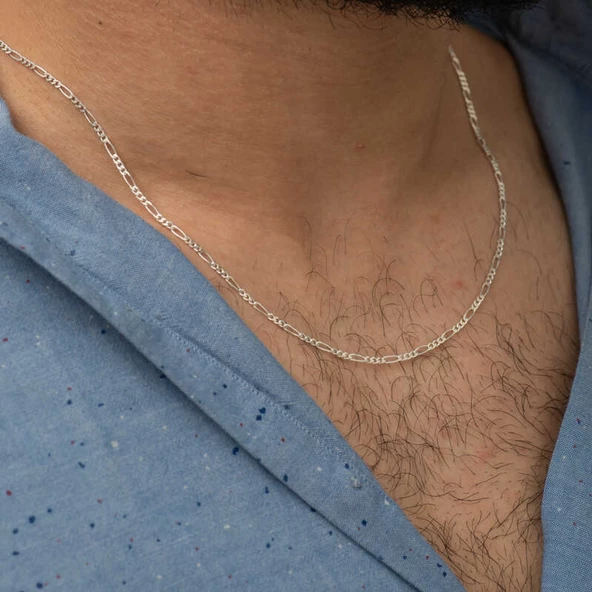 2.1 mm Lucky Life 925 Ayar Gumuss Figaro Zincir - 0.60 mikron - 3