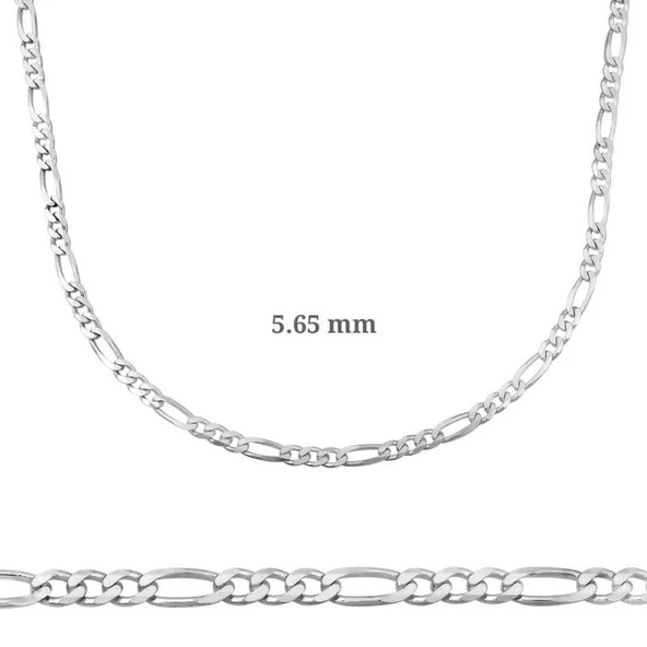 5.65 mm Lucky Life 925 Ayar Gumuss Figaro Zincir - 160 mikron