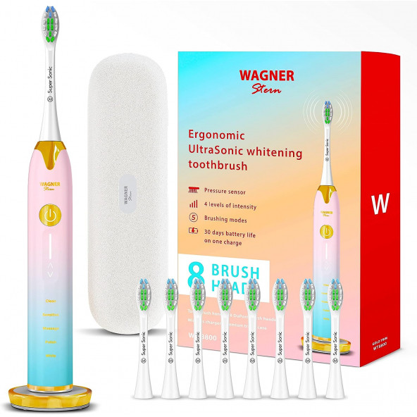 Wagner Stern Basınç Sensörlü Ultrasonik Beyazlatıcı Diş Fırçası - Mavi-Pembe