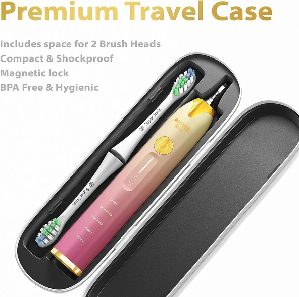 Wagner Stern Basınç Sensörlü Ultrasonik Beyazlatıcı Diş Fırçası - Pembe-Sarı - 4