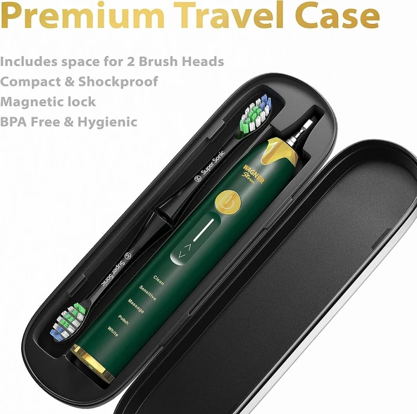 Wagner Stern Basınç Sensörlü Ultrasonik Beyazlatıcı Diş Fırçası - Yeşil-Altın - 4