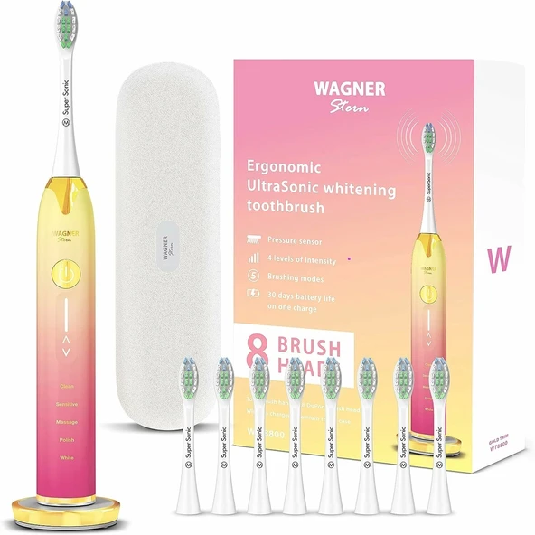 Wagner Stern Basınç Sensörlü Ultrasonik Beyazlatıcı Diş Fırçası - Pembe-Sarı