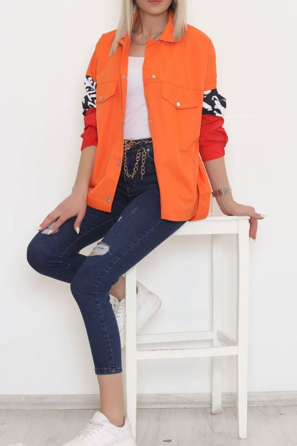 Kolları Baskı Detaylı Yağmurluk Oranj - 1364.1367. - 4