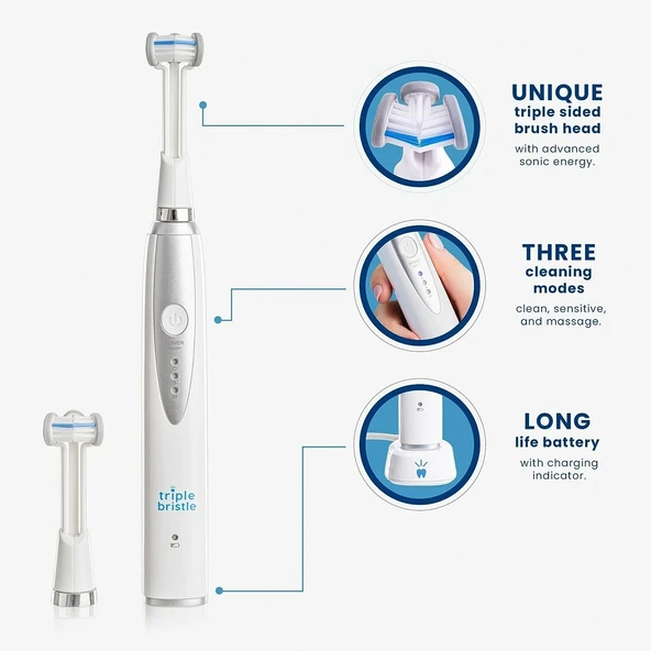 Triple Bristle Çocuk Sonic Diş Fırçası - Diş ve Diş Etlerini Temizlemek İçin - 2 Adet - 2