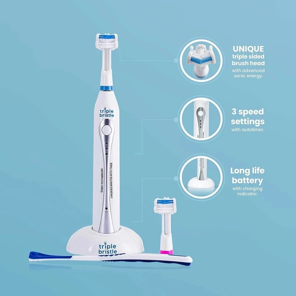 Triple Bristle Orijinal Sonic Diş Fırçası - Şarj Edilebilir Diş Fırçası - 2 Adet - 3