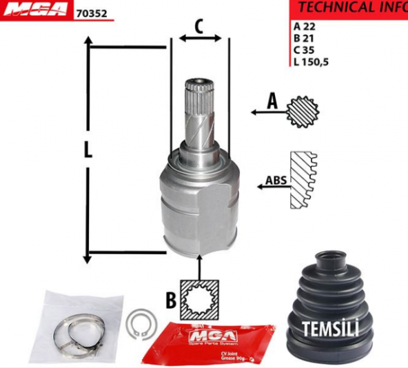 MGA-70352-AKS KAFASI IC SOL (OPEL: CORSAĞD 1.3DTH 07)