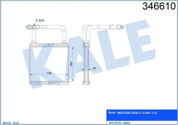 KALE KALORİFER RADYATÖRÜ MERCEDES W211 E SERISI-C SERISI-CLS C219 04 S211 180x194x26