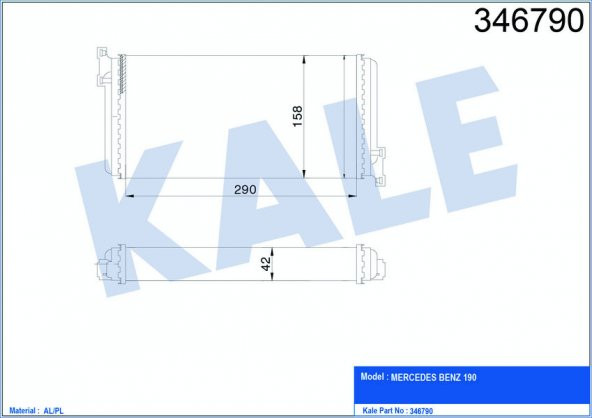 KALE 346790-KALORİFER RADYATÖRÜ MERCEDES BENZ 190W 201 2.0-2.2-2.5D-2.5TD 82 307X145X32 OTO.