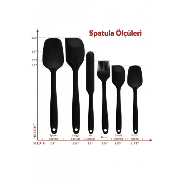 6 Adet Isıya Dayanıklı Silikon Spatula Seti ve 7'li Yanmaz Teflon Kaplama Kepçe Mutfak Maşa Seti - 4