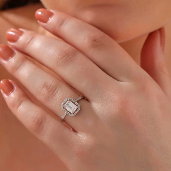 Lucky Life 925 Ayar Gumuss Beyaz Baget Taşlı Lucky Life Lucky Life Kadın Yüzük - 2