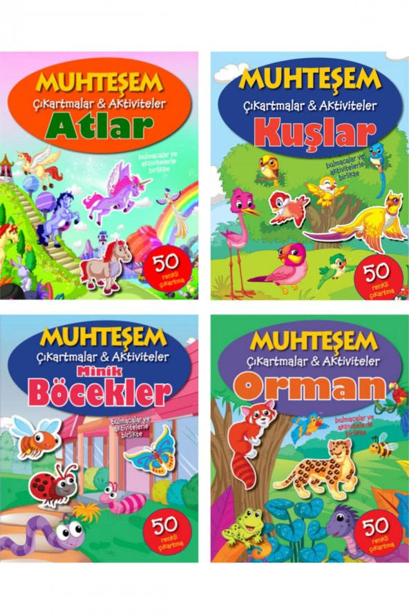 Muhteşem Çıkartmalar Ve Aktiviteler Serisi 4 Kitap - Atlar+kuşlar+minik Böcekler+orman