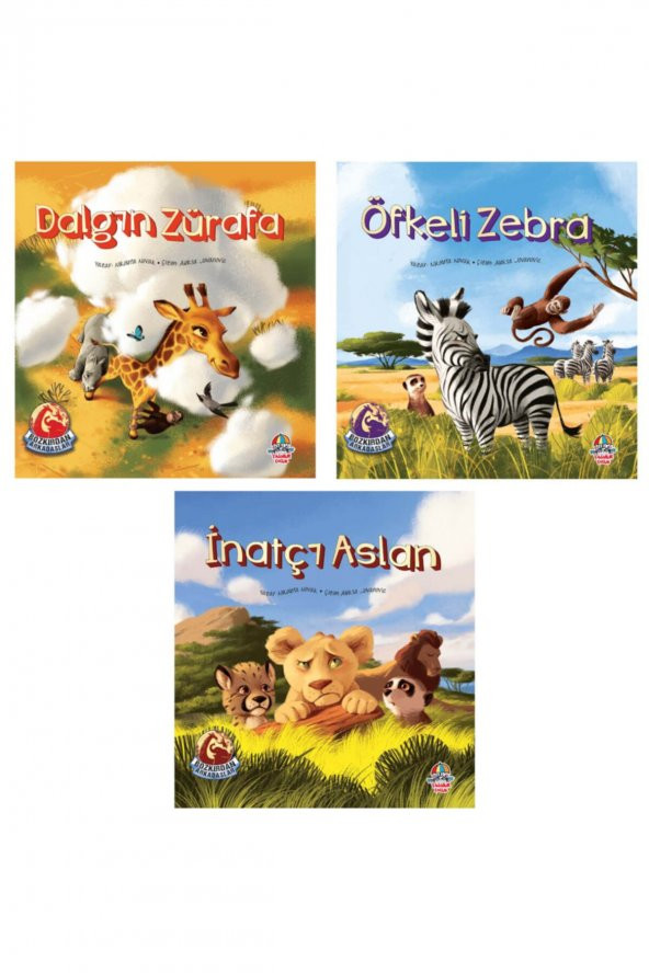 Bozkırdan Arkadaşlar Serisi – Inatçı Aslan + Öfkeli Zebra + Dalgın Zürafa Set Hikaye Kitabı