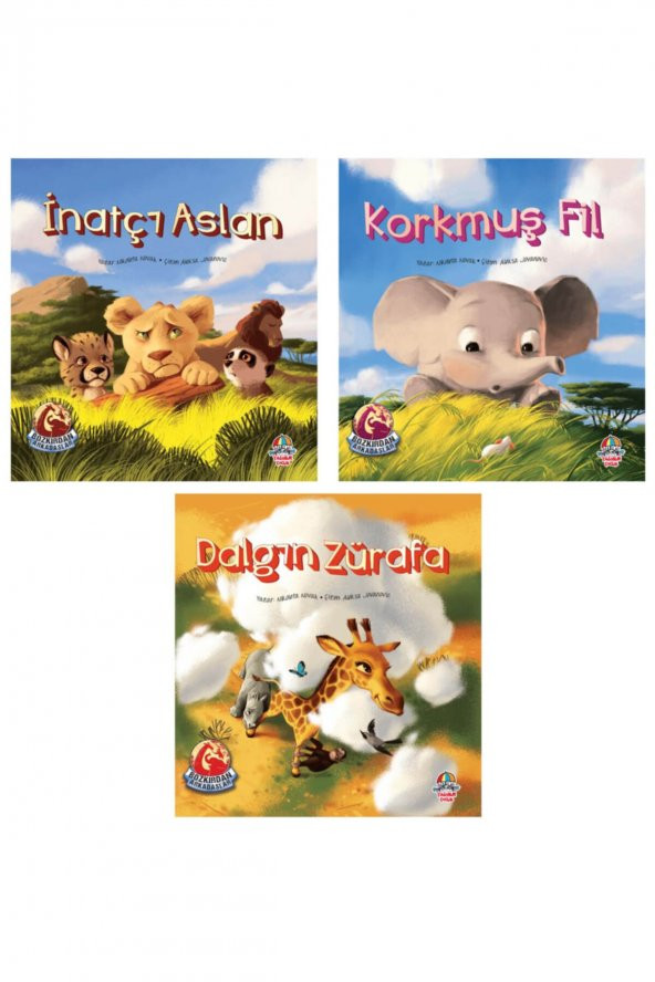 Bozkırdan Arkadaşlar Serisi – Inatçı Aslan + Korkmuş Fil + Dalgın Zürafa Set Hikaye 3 Kitap