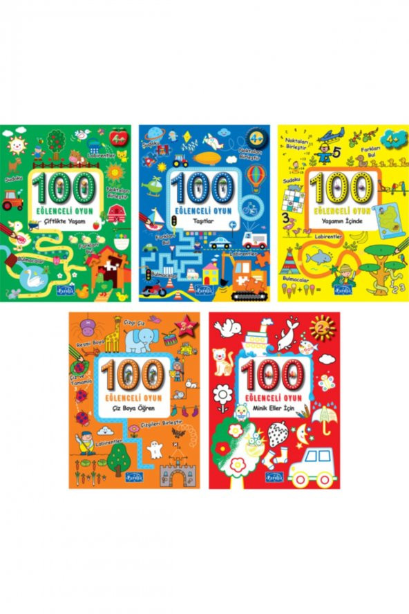 100 Eğlenceli Oyun Serisi 2 Yaş -Okul Öncesi /5 Kitap  Set  Çiz  Boya  Bul  Kes