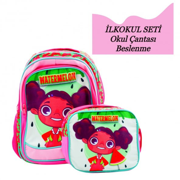 Sentor 3 Bölmeli İlkokul Okul Sırt Çantası Ve Beslenme Çantası Watermelon Pembe - Resim 2